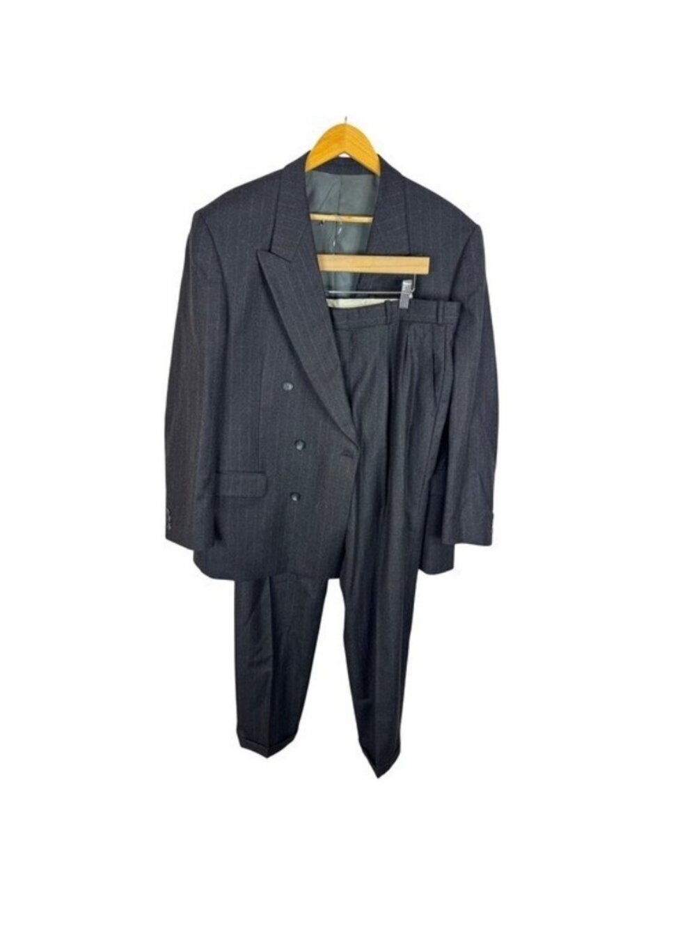 Bozalla & Lesna Men 46 40X31 Wool Pinstripe Double Breasted Suit Charcoal Grey